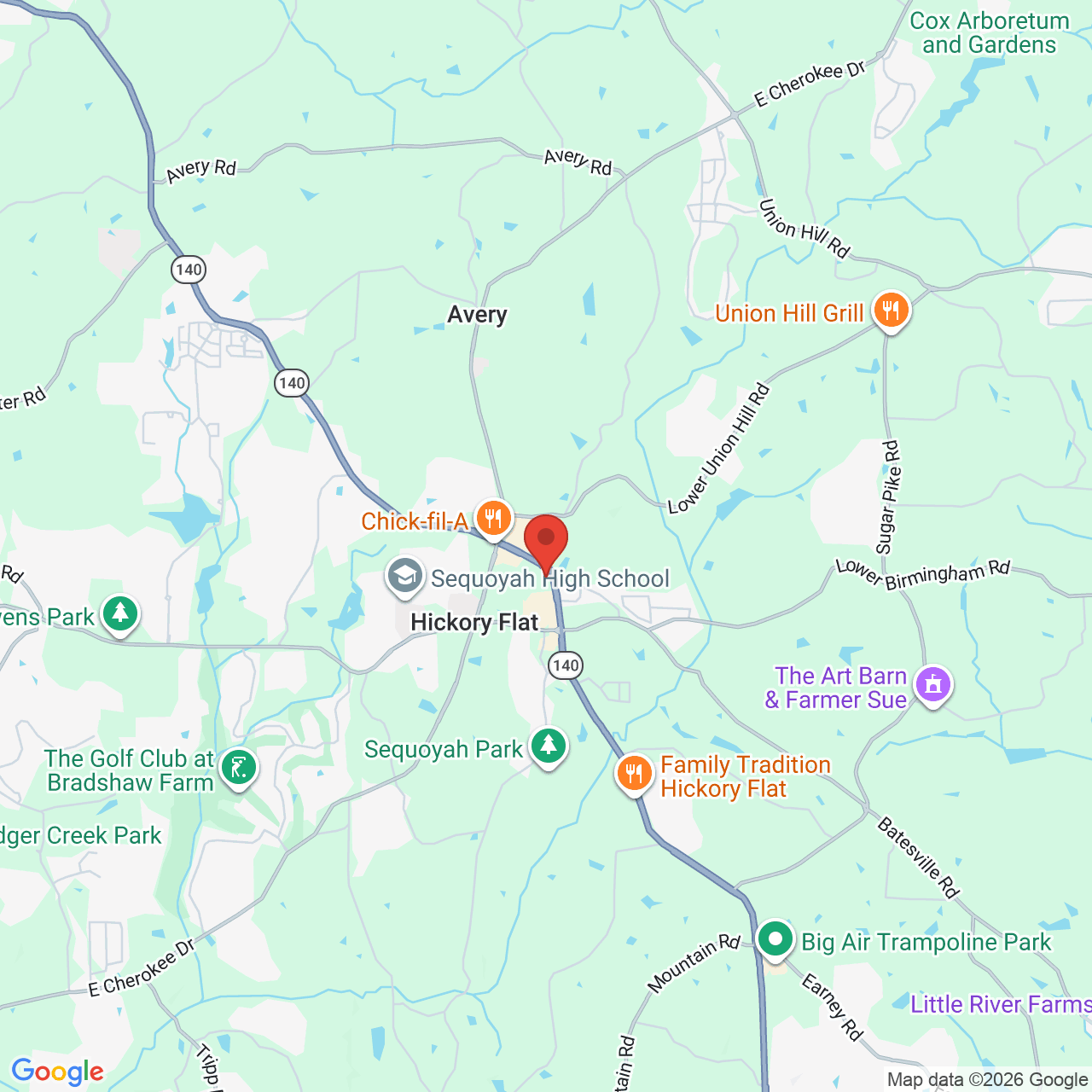 Google map image of our location in 6488 Hickory Flat Highway Canton, GA