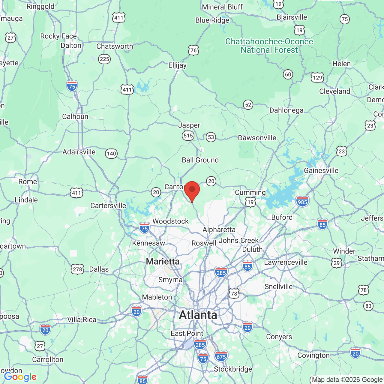 Google map image of our location in 6488 Hickory Flat Highway Canton, GA
